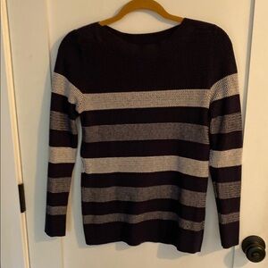 Market & Spruce Navy and White Striped Crew Neck Sweater